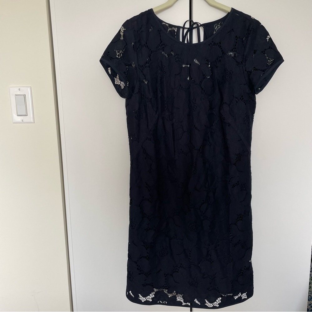 LOFT navy blue floral lace lined short sleeve dress